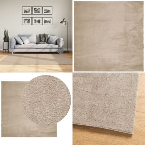 Tappeto a Pelo Corto HUARTE Morbido e Lavabile Sabbia 160x160cm - Tappeto lavabile - Tappeto antiscivolo
