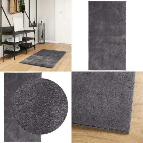 Tappeto a Pelo Corto HUARTE Morbido Lavabile Antracite 60x110cm - Tappeto antiscivolo - Tappeto lavabile