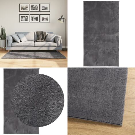 Tappeto a Pelo Corto HUARTE Morbido Lavabile Antracite 80x150cm - Tappeto antiscivolo - Tappeto lavabile