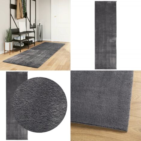 Tappeto a Pelo Corto HUARTE Morbido Lavabile Antracite 80x250cm - Tappeto antiscivolo - Tappeto lavabile