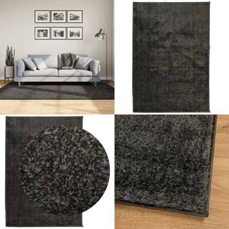 Tappeto a Pelo Lucido Lungo ISTAN Effetto Antracite 140x200 cm - Tappeto lucido - Tappeto antracite