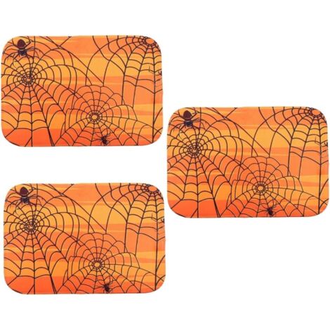 Tappeto a ragnatela di Halloween in 3 pezzi, tappeto decorativo per pavimenti, flanella, tappetino con stampa di Halloween arancione