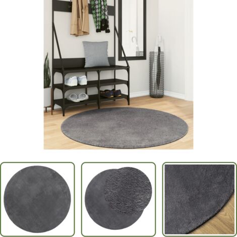 Tappeto antiscivolo -  Tappeto a Pelo Corto HUARTE Morbido e Lavabile Antracite Ø120cm
