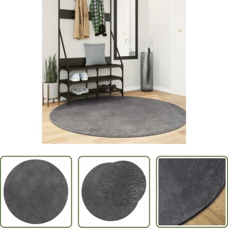 Tappeto antiscivolo -  Tappeto a Pelo Corto HUARTE Morbido e Lavabile Antracite Ø160cm