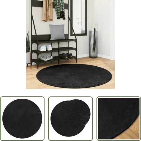 Tappeto antiscivolo -  Tappeto a Pelo Corto HUARTE Morbido e Lavabile Nero Ø 120 cm