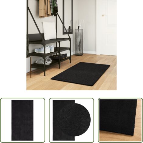 Tappeto antiscivolo -  Tappeto a Pelo Corto HUARTE Morbido e Lavabile Nero 60x110 cm