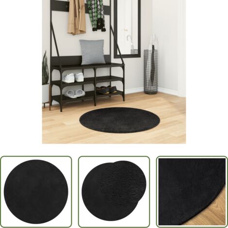 Tappeto antiscivolo -  Tappeto a Pelo Corto HUARTE Morbido e Lavabile Nero Ø 80 cm