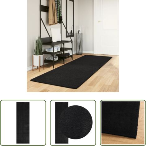 Tappeto antiscivolo -  Tappeto a Pelo Corto HUARTE Morbido e Lavabile Nero 80x250 cm