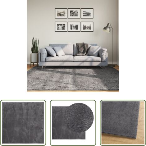 Tappeto antiscivolo -  Tappeto Pelo Corto HUARTE Morbido Lavabile Antracite 200x200 cm