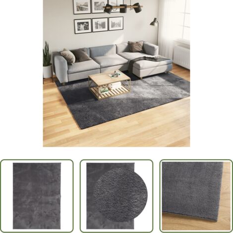 Tappeto antiscivolo -  Tappeto Pelo Corto HUARTE Morbido Lavabile Antracite 200x280 cm