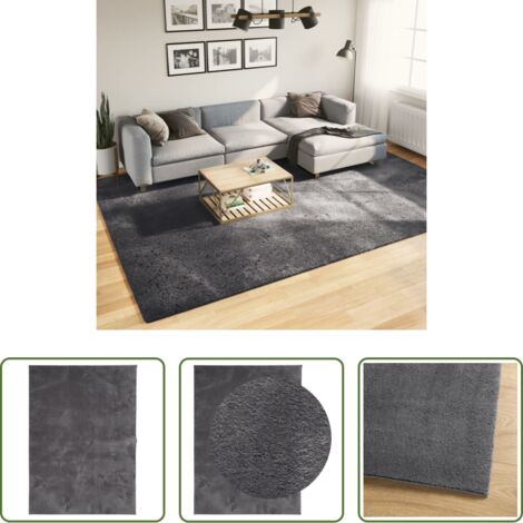 Tappeto antiscivolo -  Tappeto Pelo Corto HUARTE Morbido Lavabile Antracite 240x340 cm