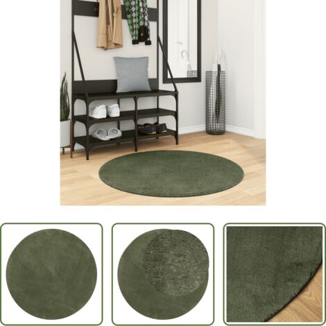 Tappeto antiscivolo -  Tappeto Pelo Corto HUARTE Morbido Lavabile Verde Bosco Ø 100 cm