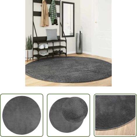 Tappeto antracite -  Tappeto OVIEDO a Pelo Corto Antracite Ø 200 cm