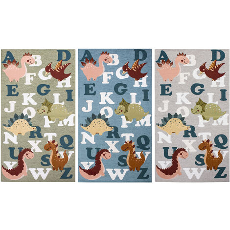 Tappeto Arredo e Gioco Antiscivolo Per Cameretta Bambini Disegno Dinosauri, misura80x150coloreAzzurro Topazio