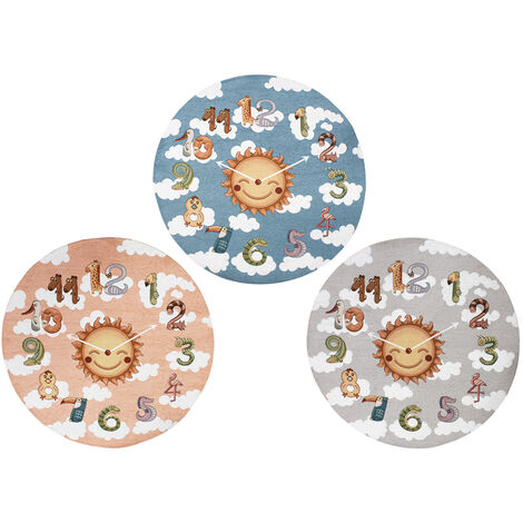 Tappeto Arredo e Gioco Antiscivolo Per Cameretta Bambini Disegno Orologio, misuraRotondo 140coloreGrigio Perla