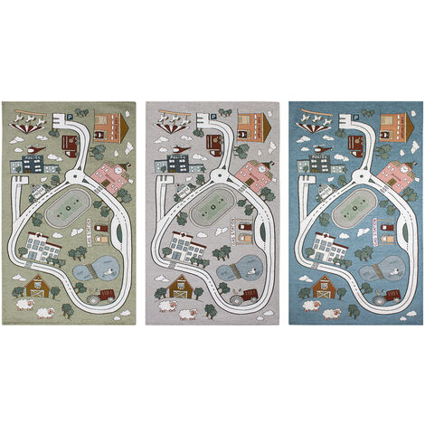 Tappeto Arredo e Gioco Antiscivolo Per Cameretta Bambini Disegno Pista, misura80x150coloreGrigio Perla