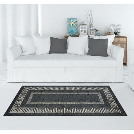 Tappeto Arredo Moderno Morbido in Ciniglia Ingresso Antiscivolo Prodotto Italiano  Soggiorno Camera Salotto Disegni Piazzati Cotone Varie Misure Grande Ginko/Antracite - 160x240 cm