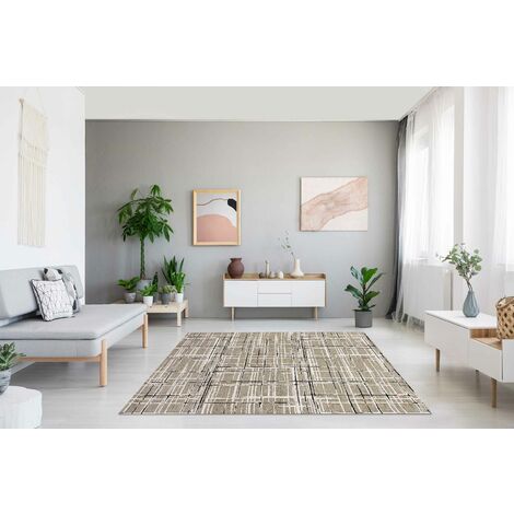 Tappeto Arredo Moderno Morbido in Ciniglia Ingresso Antiscivolo Prodotto Italiano Soggiorno Camera Salotto Disegni Piazzati Cotone Varie Misure Grande Graffiato Grigio - 65x175Cm