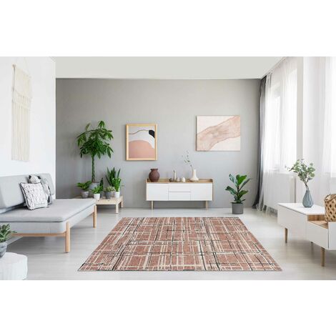 Tappeto Arredo Moderno Morbido in Ciniglia Ingresso Antiscivolo Prodotto Italiano Soggiorno Camera Salotto Disegni Piazzati Cotone Varie Misure Grande Graffiato Prugna - 160x240Cm