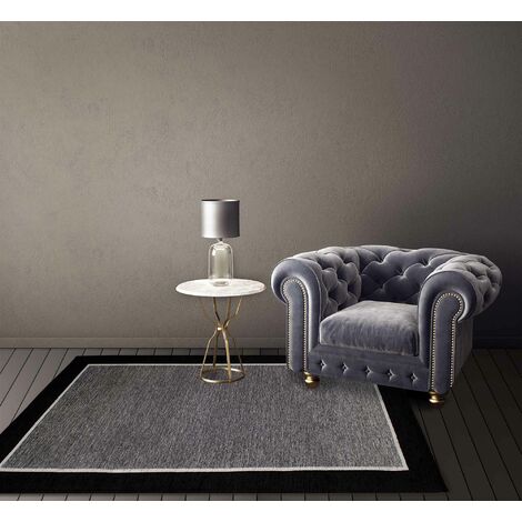Tappeto Arredo Moderno Morbido in Ciniglia Ingresso Antiscivolo Prodotto Italiano Soggiorno Camera Salotto Disegni Piazzati Cotone Varie Misure Grande Roma Nero - 140x200Cm
