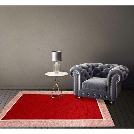 Tappeto Arredo Moderno Morbido in Ciniglia Ingresso Antiscivolo Prodotto Italiano Soggiorno Camera Salotto Disegni Piazzati Cotone Varie Misure Grande Roma Rosso - 65x115Cm