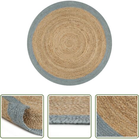 Tappeto artigianale -  Tappeto Lavorato a Mano in Juta con Bordo Verde Oliva 90 cm