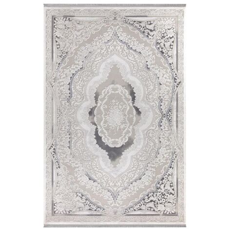 Tappeto Asya CR60 fondo grigio e decoro orientale bianco 160x230