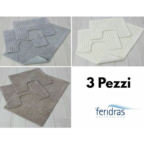 Tappeto Bagno Parure 3 Pezzi in Cotone Antiscivolo Water Wc Bidet 50x80 Feridras - Tonalità: Grigio