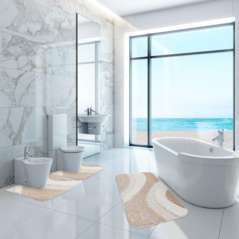 Tappeto Bagno Camera Antiscivolo 100/% Made in Italy Varie Misure Shaggy Moderno Scendi Doccia Assorbente MOD.iOS PARURE Set 3 Pezzi Azzurro