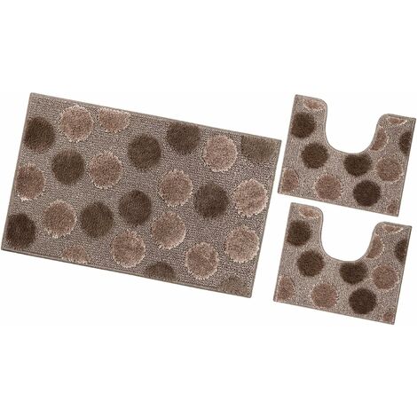 Tappeto Bagno Parure Set 3 Pezzi Soffice 100% Made in Italy Antiscivolo Shaggy 3D Moderno Assorbente - Marrone