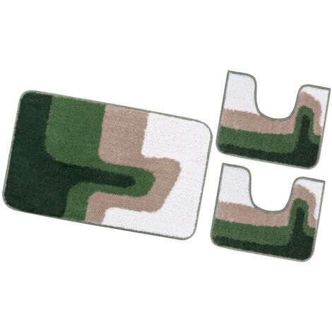 Tappeto Bagno Scendiletto Pelo Raso Morbido Assorbente Antiscivolo Lavabile Set 3 Pezzi - Verde