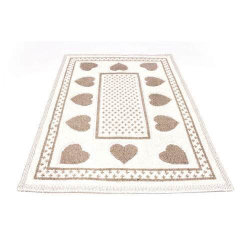 Tappeto Casa Bagno/Cucina Cotone Con Cuori Disegno Braies Colore Tortora, misura120x180coloreTortora