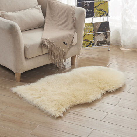 Tappeto/copridivano in pelliccia sintetica, piccolo tappeto beige, ideale per la camera da letto tappeto lungo e morbido 60 x 90 cm, ideale per la cameretta dei bambini tappeto lungo e morbido, ideale