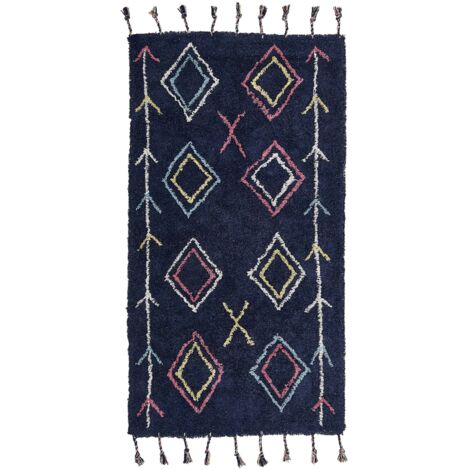 Tappeto cotone stile boho 80 x 150 cm motivo geometrico nero Corum