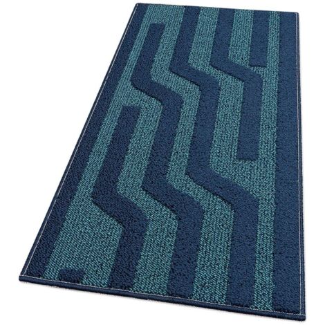 Tappeto Cucina A Righe 3D Morbido Bordato Passatoia Ingresso Assorbente Antiscivolo Blu - 57x240 Cm