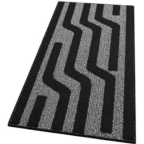 Tappeto Cucina A Righe 3D Morbido Bordato Passatoia Ingresso Assorbente Antiscivolo Nero - 57x145 Cm