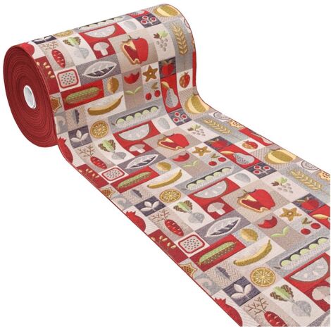 Tappeto Cucina Assorbente Bordato Antiscivolo Frutta e Verdura Passatoia Lavabile  Bordeaux - 52x240 Cm