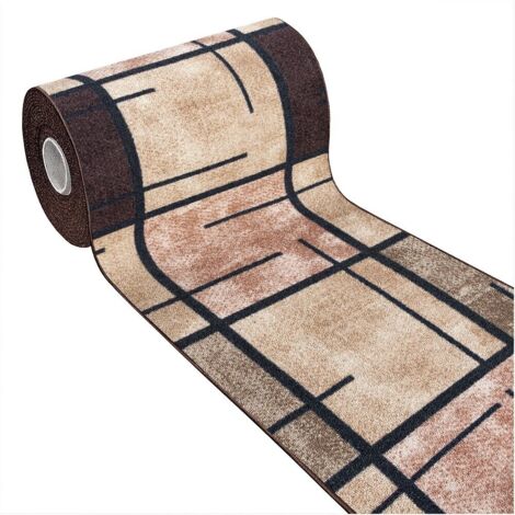 Tappeto Cucina Bordato Antiscivolo Moderno Passatoia Colori Accesi Marmorizzato Marrone - 57x240 Cm