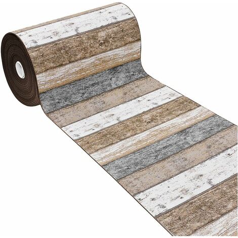 Tappeto Cucina Bordato Tessitura Piatta Bagno Camera Corridoio Stile Legno Parquet Tortora - 52x240 cm