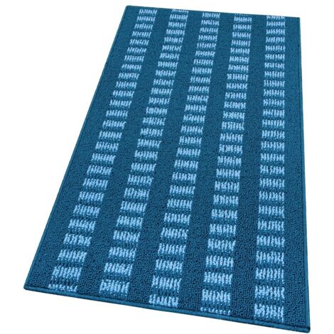 Tappeto Cucina Morbido 3D Assorbente Lavabile Antiscivolo Passatoia Bordata A Righe Blu - 50x75 Cm