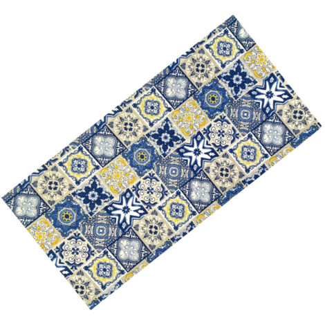 Tappeto Cucina Runner Antiscivolo - Passatoia Lavabile, Fantasia Maiolica Blu e Giallo, Design Moderno - Made in Italy Cm. 50x240