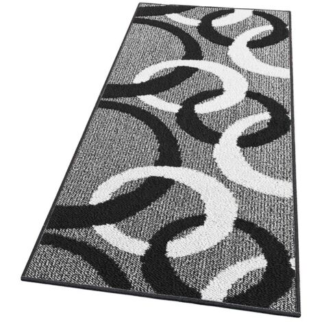 Tappeto Cucina Tridimensionale Cerchi 3D Assorbente Morbido Moderno Antiscivolo Nero - 57x240 Cm