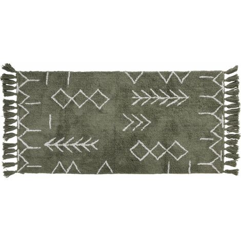 Tappeto da bagno peloso in cotone Antiscivolo con motivo Boho e Nappe -70 x 140 cm