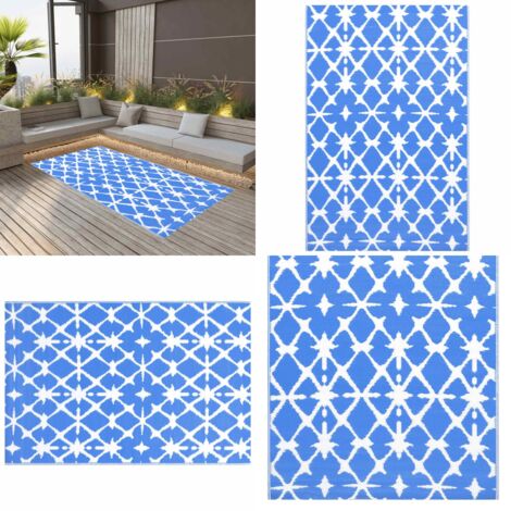 Tappeto da Esterni ARAKIL Blu e Bianco 80x150 cm in PP - Tappeto da balcone - Tappeto da terrazza