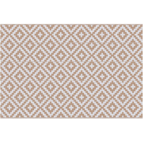 Tappeto da esterno con motivo grafico - Reversibile con 2 fantasie - Dimensioni: 2,74 m (L) x 1,82 m (W) - Tessuto in PP ad alta densità 310 g/m², bianco e beige.