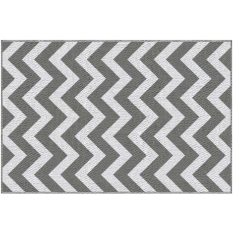 Tappeto da Esterno Reversibile 121x182 cm con Fantasia Geometrica Grigio e Bianco