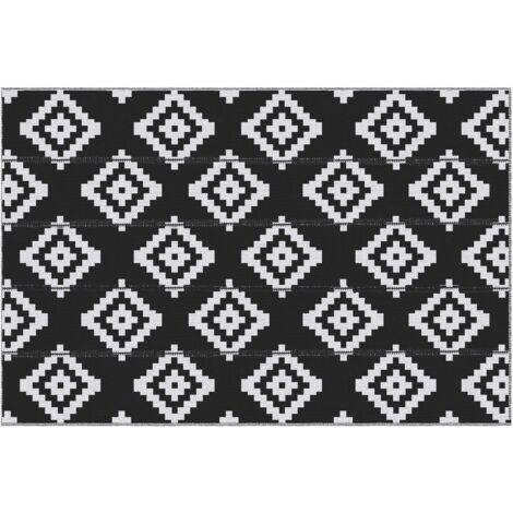 Tappeto da Esterno Reversibile 182x274 cm con Fantasia Geometrica Nero e Bianco