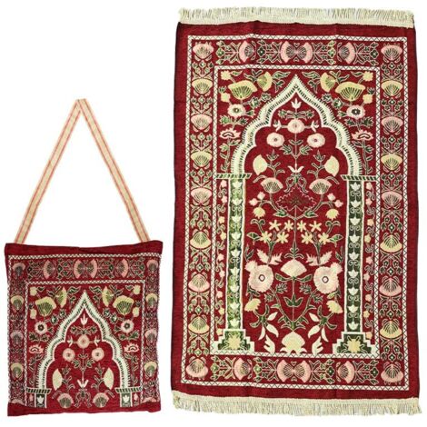 Tappeto da preghiera musulmano, Tappeto da preghiera islamico con custodia, Tappeto da preghiera portatile, Tappeto da preghiera per Ramadan, per, Musulmano, Islam, Ramadan (Rosso)