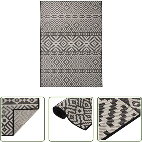 Tappeto da terrazza -  Tappeto da Esterni a Tessitura Piatta 200x280 cm Strisce Nere