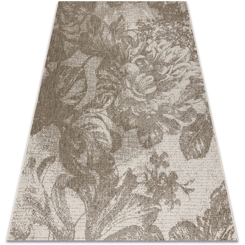 Image of Tappeto di spago sizal floorlux 20491 fiori szampański / grigio scuro beige 140x200 cm
